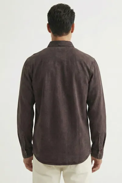 Kahverengi Relaxed Fit Erkek Kot Gömlek 419376