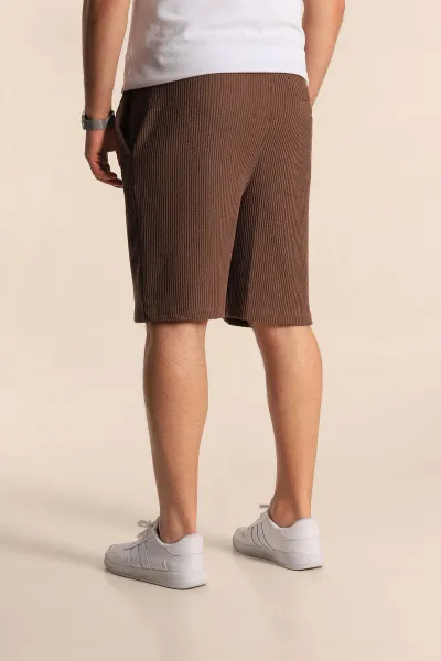 Kahverengi Relaxed Fit Fitilli Doku Bel Lastikli Erkek Şort 272830