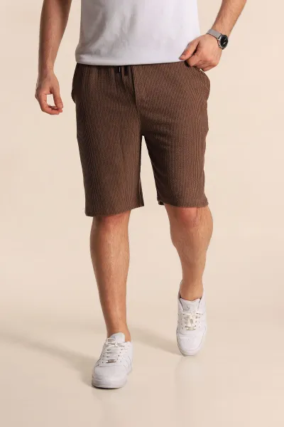 Kahverengi Relaxed Fit Fitilli Doku Bel Lastikli Erkek Şort 272830