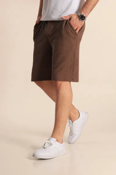 Kahverengi Relaxed Fit Fitilli Doku Bel Lastikli Erkek Şort 272830