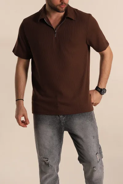 kahverengi-relaxed-fit-fitilli-doku-fermuarli-polo-yaka-erkek-tisort-268312