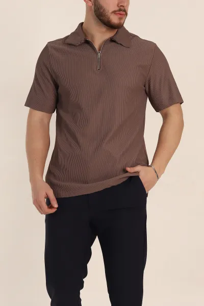 kahverengi-relaxed-fit-fitilli-doku-fermuarli-polo-yaka-erkek-tisort-348148