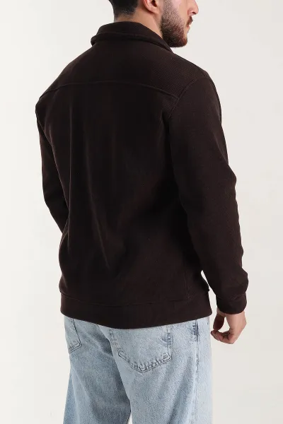 Kahverengi Relaxed Fit Fitilli Doku İçi Polarlı Erkek Kadife Ceket 399997