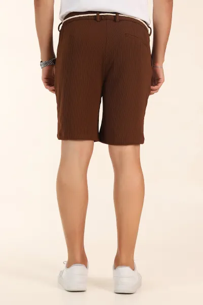 Kahverengi Relaxed Fit Fitilli Doku Likralı Erkek Şort 380976