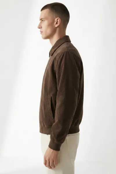 Kahverengi Relaxed Fit Fitilli Dokulu İçi Astarlı Bel Lastikli Erkek Ceket 418936