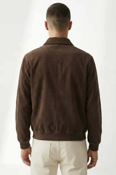 Kahverengi Relaxed Fit Fitilli Dokulu İçi Astarlı Bel Lastikli Erkek Ceket 418936