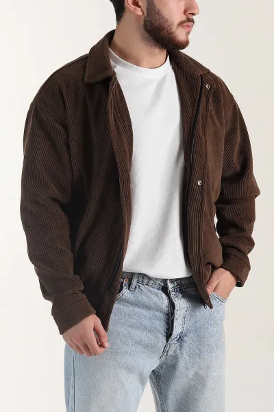 Kahverengi Relaxed Fit Fitilli Dokulu İçi Astarlı Erkek Mont 400059