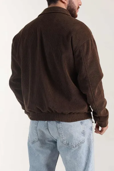 Kahverengi Relaxed Fit Fitilli Dokulu İçi Astarlı Erkek Mont 400059