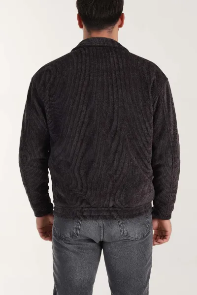 Kahverengi Relaxed Fit Fitilli Dokulu İçi Astarlı Erkek Mont 409644