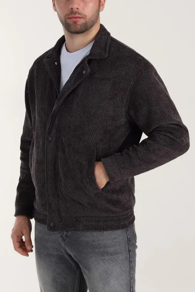 Kahverengi Relaxed Fit Fitilli Dokulu İçi Astarlı Erkek Mont 409644