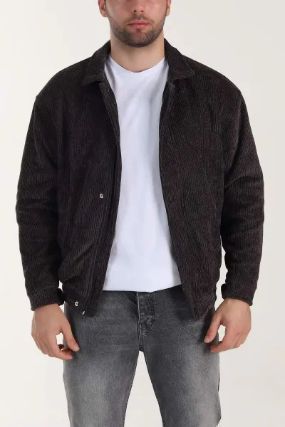 Kahverengi Relaxed Fit Fitilli Dokulu İçi Astarlı Erkek Mont 409644