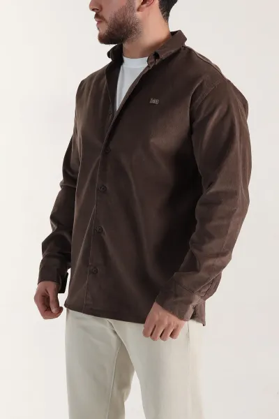 kahverengi-relaxed-fit-fitilli-kadife-ata-yaka-erkek-gomlek-400086