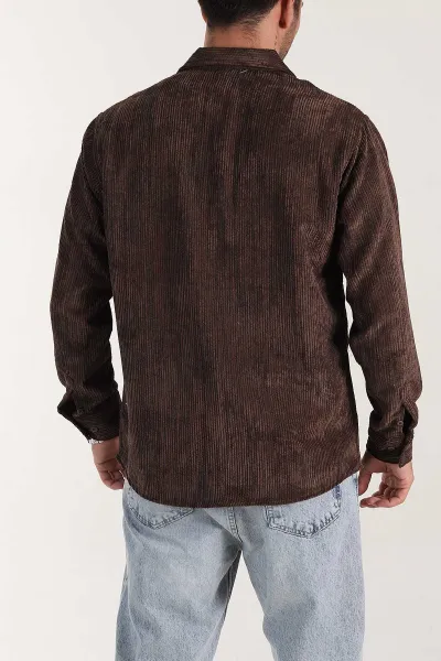 Kahverengi Relaxed Fit Fitilli Kadife Erkek Gömlek 399966