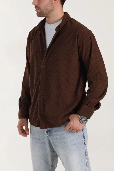 kahverengi-relaxed-fit-fitilli-kadife-erkek-gomlek-400094