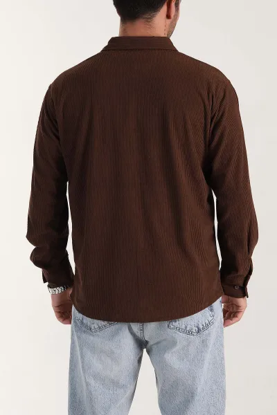 Kahverengi Relaxed Fit Fitilli Kadife Erkek Gömlek 400094