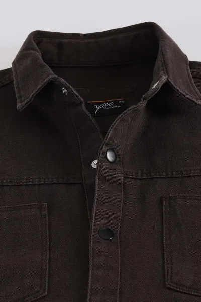 Kahverengi Relaxed Fit Gabardin Çift Cepli Yıkamalı  Erkek Gömlek 397973