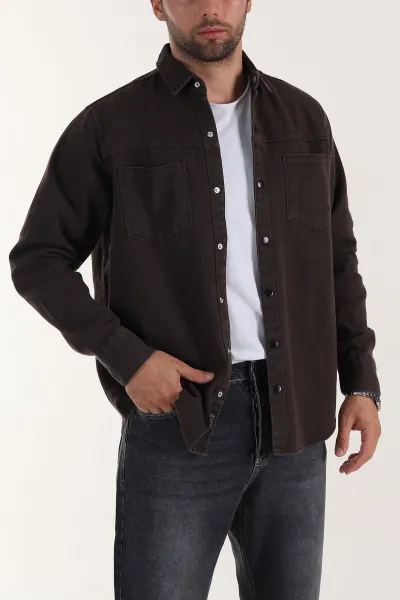 kahverengi-relaxed-fit-gabardin-cift-cepli-yikamali-erkek-gomlek-397973