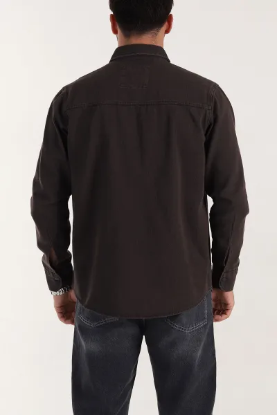 Kahverengi Relaxed Fit Gabardin Çift Cepli Yıkamalı  Erkek Gömlek 397973