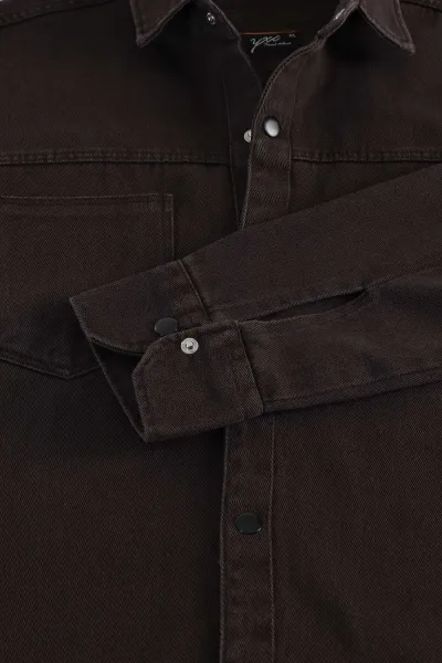 Kahverengi Relaxed Fit Gabardin Çift Cepli Yıkamalı  Erkek Gömlek 397973