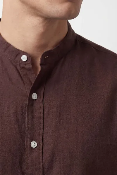 Kahverengi Relaxed Fit Hakim Yaka Uzun Kollu Erkek Gömlek 445647