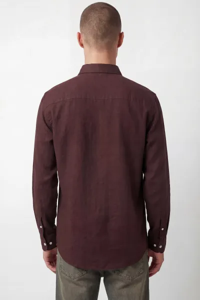 Kahverengi Relaxed Fit Hakim Yaka Uzun Kollu Erkek Gömlek 445647