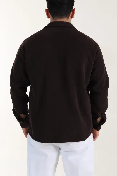 Kahverengi Relaxed Fit İçi Polarlı Erkek Kadife Gömlek 400012
