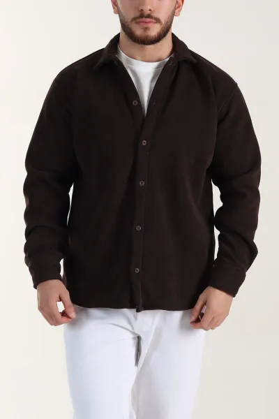 Kahverengi Relaxed Fit İçi Polarlı Erkek Kadife Gömlek 400012