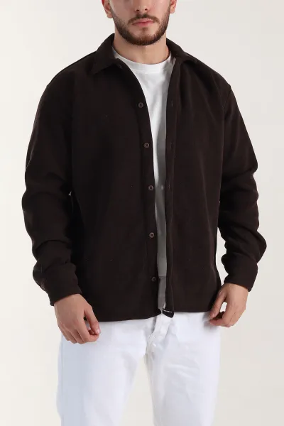 Kahverengi Relaxed Fit İçi Polarlı Erkek Kadife Gömlek 400012