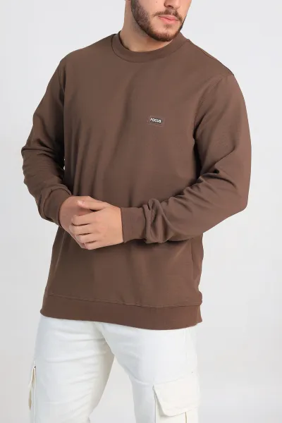 Kahverengi Relaxed Fit İki İp Şardonlu Yazı Detay Likralı Erkek Sweatshirt 311201