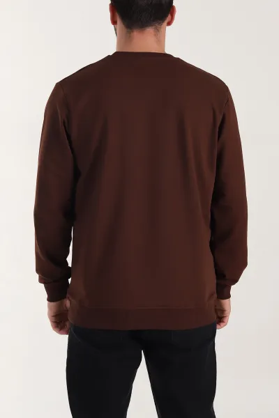 Kahverengi Relaxed Fit İki İp Şardonsuz Basic Erkek Sweatshirt 411797