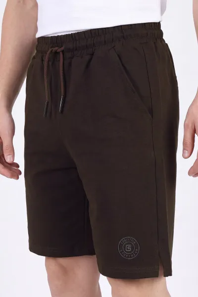 Kahverengi Relaxed Fit İki İp Şardonsuz Kabartma Baskılı Erkek Şort 467385