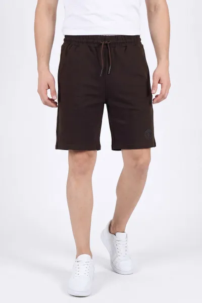 Kahverengi Relaxed Fit İki İp Şardonsuz Kabartma Baskılı Erkek Şort 467385