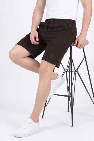 Kahverengi Relaxed Fit İki İp Şardonsuz Kabartma Baskılı Erkek Şort 467385
