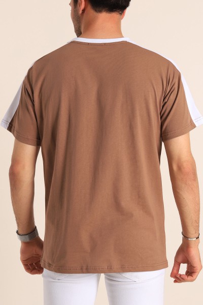 Kahverengi Relaxed Fit Kabartma Slogan Baskılı Erkek Tişört 186584