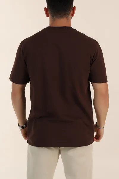 Kahverengi Relaxed Fit Kabartma Yazı Detaylı Erkek Tişört 358495