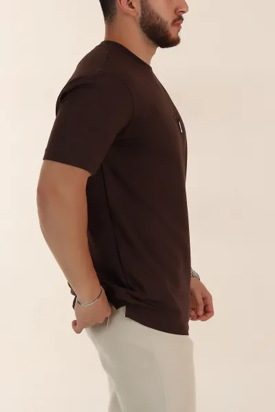 Kahverengi Relaxed Fit Kabartma Yazı Detaylı Erkek Tişört 358495