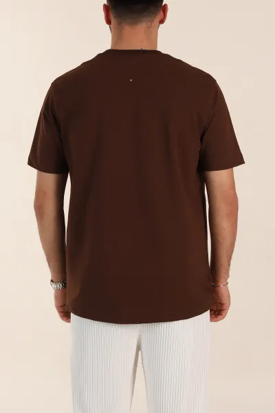 Kahverengi Relaxed Fit Kabartma Yazı Detaylı Erkek Tişört 358505