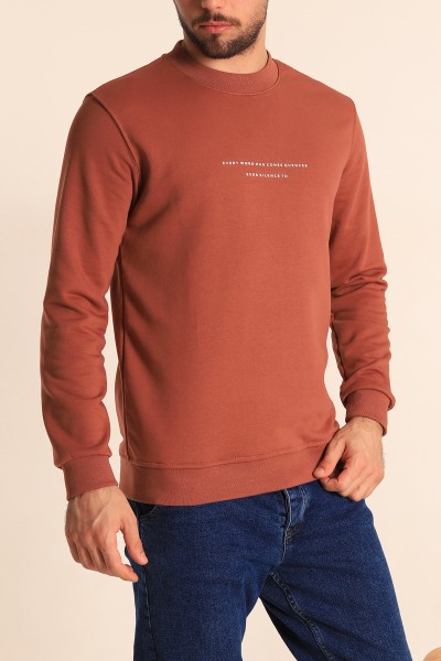 Kahverengi Relaxed Fit Kabartma Yazılı Erkek Sweatshirt 221448