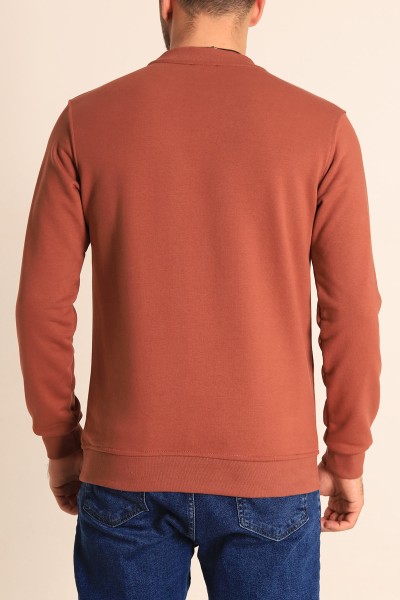 Kahverengi Relaxed Fit Kabartma Yazılı Erkek Sweatshirt 221448