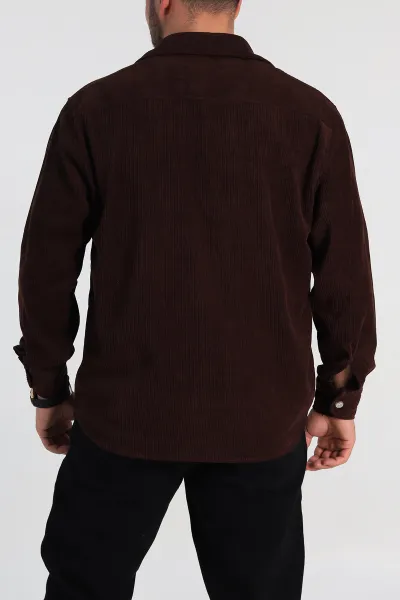 Kahverengi Relaxed Fit Kadife Erkek Gömlek 314708