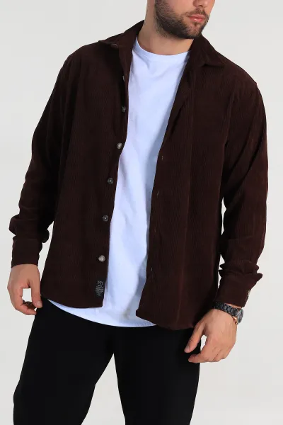 kahverengi-relaxed-fit-kadife-erkek-gomlek-314708