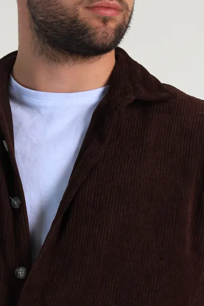 Kahverengi Relaxed Fit Kadife Erkek Gömlek 314708