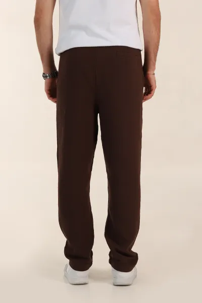 Kahverengi Relaxed Fit Kalın Müslin Keten Erkek Jogger Eşofman Altı 354106