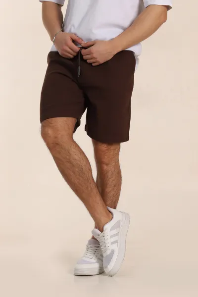 Kahverengi Relaxed Fit Kalın Müslin Keten Erkek Şort 354066