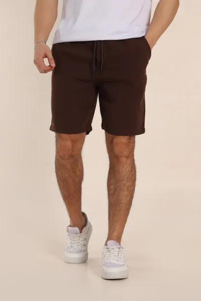 Kahverengi Relaxed Fit Kalın Müslin Keten Erkek Şort 354066