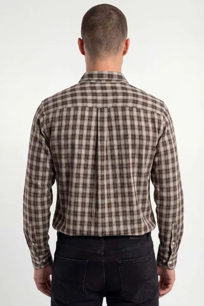 Kahverengi Relaxed Fit Kare Desen Erkek Gömlek 435776