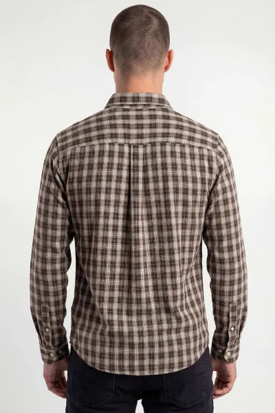 Kahverengi Relaxed Fit Kare Desen Erkek Gömlek 435776