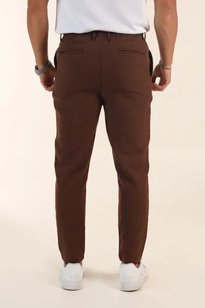 Kahverengi Relaxed Fit Keten Bel Lastikli Erkek Jogger Pantolon 380915