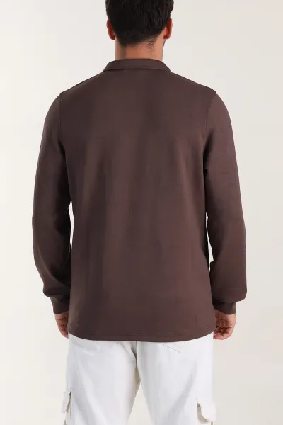 Kahverengi Relaxed Fit Oysho Kumaş Düğmeli Polo Yaka Erkek Sweatshirt 399523