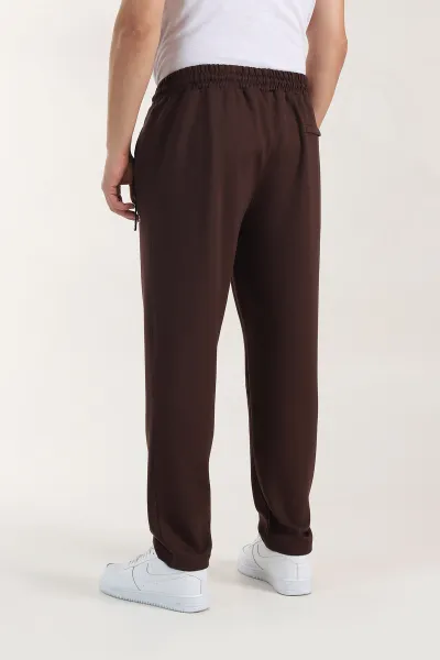 Kahverengi Relaxed Fit Oysho Kumaş Fermuarlı Cepli Erkek Eşofman Altı 412724